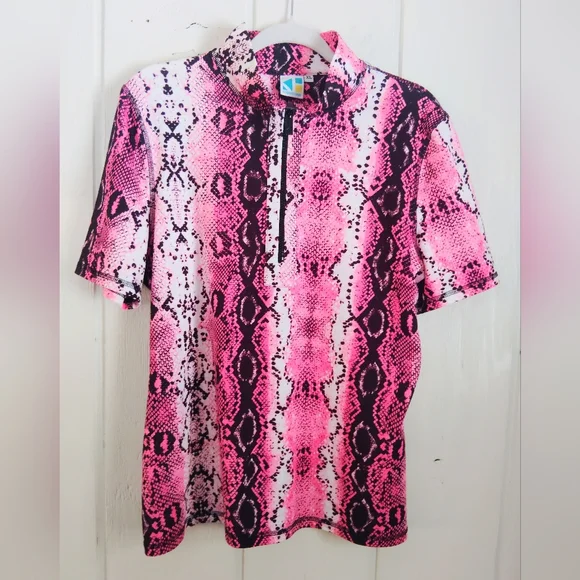 LIKE NEW!! KEVAN HALL Sport, Pink Snake Print 1/4 Zip Polo Shirt. Size XL - Picture 1 of 6